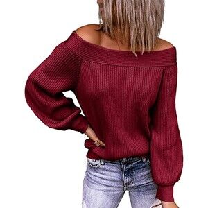 KIRUNDO Shoulder Long Sleeve Boat Neck Knit Sweaters Pullover Sz L
